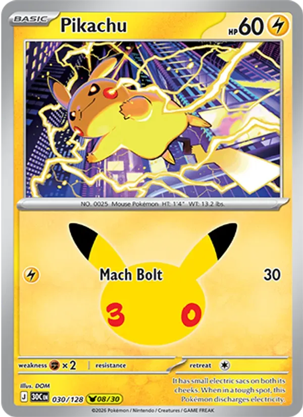 Pikachu 030/128 Celebração de 30 Anos