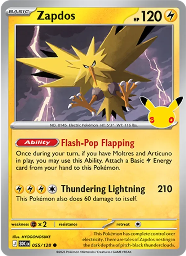 Zapdos 055/128 Celebração de 30 Anos