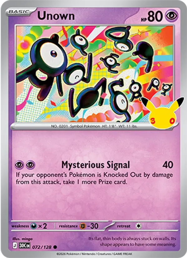Unown 072/128 Celebração de 30 Anos