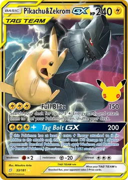 Pikachu e Zekrom GX 008 Coleção Clássica de 30 Anos