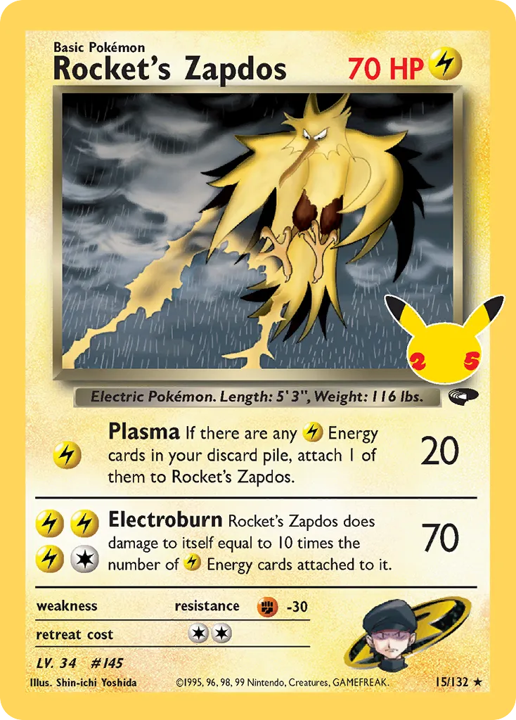 Rocket's Zapdos CC007/25 Celebrações Coleção Clássica