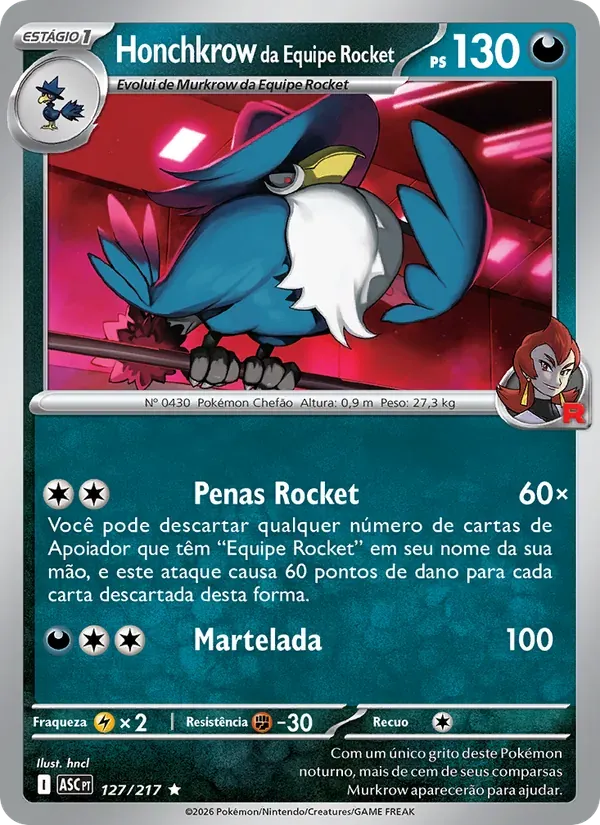 Honchkrow da Equipe Rocket 127/217 Heróis Excelsos