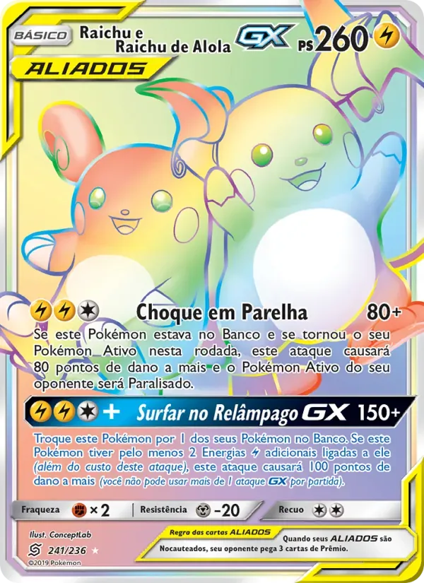 Raichu e Raichu de Alola GX 241/236 Sintonia Mental 