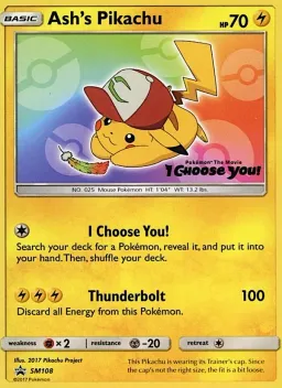 Ash's Pikachu SM108 Sol e Lua Promos