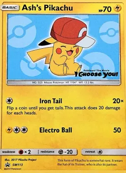 Ash's Pikachu SM113 Sol e Lua Promos