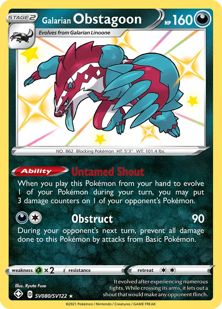 Obstagoon de Galar SV080/122 Destinos Brilhantes Cofre Brilhante