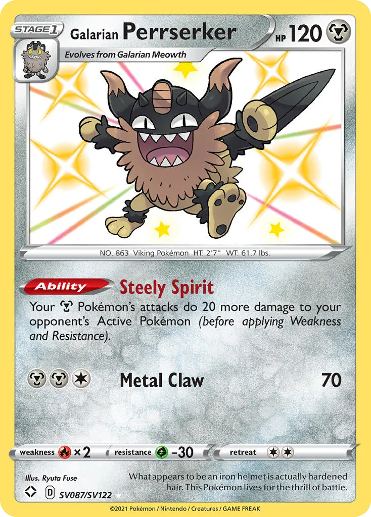 Perrserker de Galar SV087/122 Destinos Brilhantes Cofre Brilhante